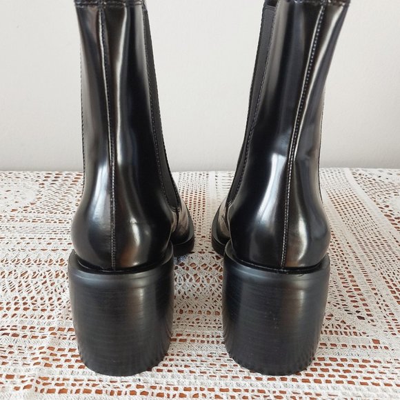 Wishbone Collection Boots 7.5M Patent Leather Black Chunky Platform Heel Pull-on - Picture 8 of 16